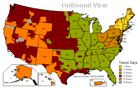 US Time in Transit Map